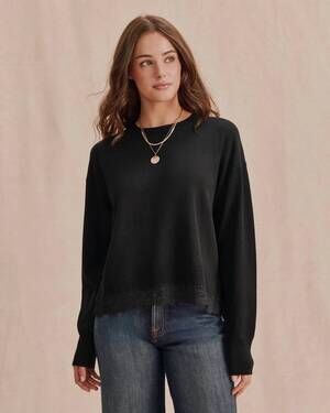 NEW SPLENDID georgie lace trim pullover sweater in black
